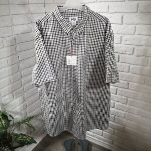 NWT Harbor Bay Men's Size 2XL Tall Black White & Grey Plaid Short Sleeve Shirt
